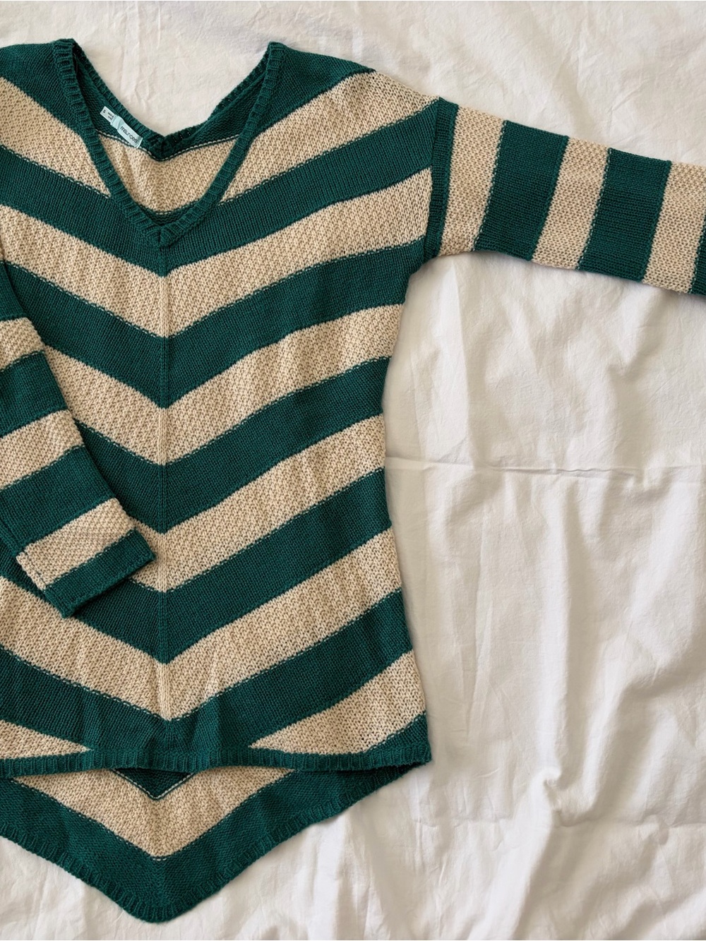 Maurices Green and Cream Chevron V-Neck Sweater